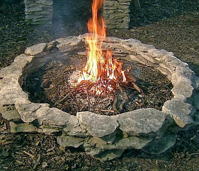Campfire inside of a stone ring